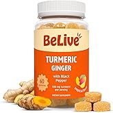 BeLive Turmeric Gummies - Curcumin with Black Pepper & Ginger Extract - 500 mg of Turmeric and Ginger Supplement for Immune Support, Healthy Skin, and Mobility - Tropical Flavor | 60 Count