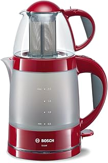 Bosch TTA2010 Teebereiter, Wasserkocher 2 L, Teekanne 0,7 L, Wahlschalter Wasser aufkochen/heiß halten, 1785 W, rot