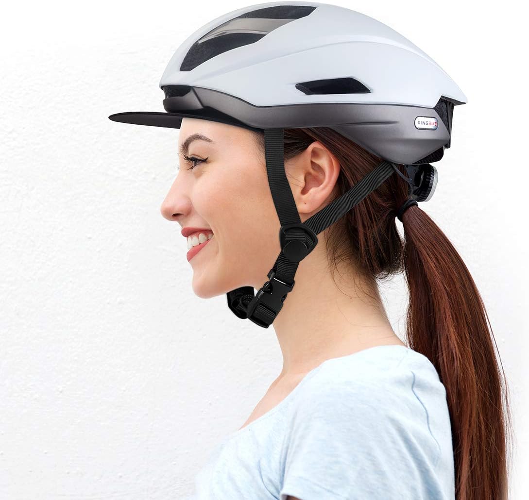 KINGIKE Bike Helmet for Women Girls,with Portable Backpack,Safety Taillight,Detachable Cloth Visor(54-58CM)