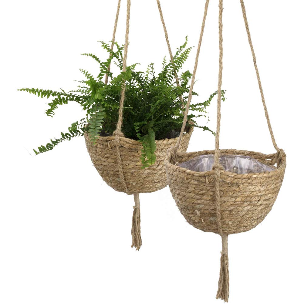 Ayaaa Cotton Rope Hanging Basket Hanging Basket Seagrass Basket Wall Hanging Planter Basket Cover for Flower Pot, Straw Hanging Basket Storage Basket