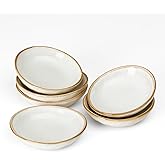 famiware Ocean Soy Sauce Dishes of 6, Oval Dipping Sauce Cups/Bowls/Dishes for Kitchen, 2.1oz Ceramic Small Bowls for Side Dish, Appetizers, Snacks, and Sushi, Reactive Glaze, Cappuccino White