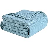 LAST MODA Muslin Blanket 100% Cotton Blanket Throw 108”x90”, Lightweight Breathable Summer Blanket Throw. Supersoft 4-Layer Gauze Throw Blanket for Sofa, Couch, Bed, All-Season Use, Sky Blue
