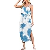 LILBETTER Women's Adjustable Strappy Split Summer Beach Casual Midi Dress