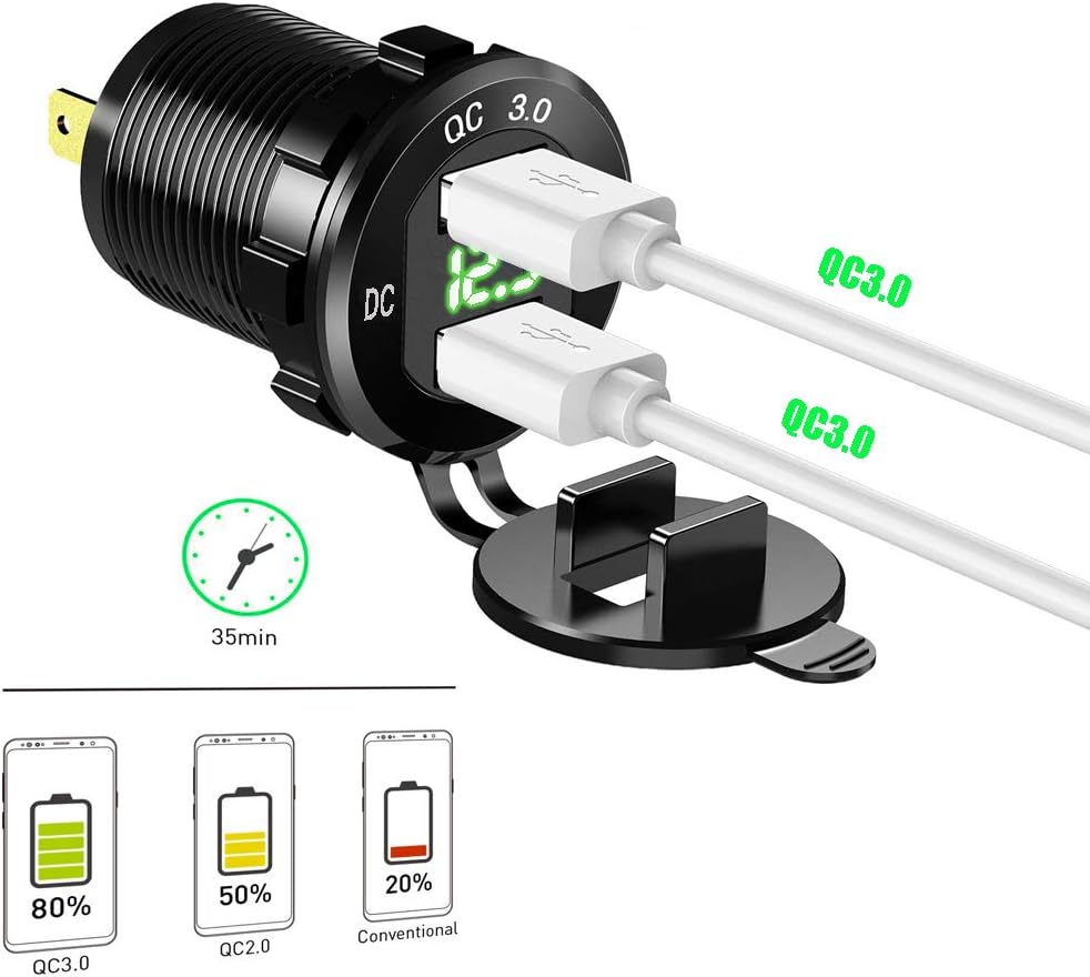 Car Charger Socket 12V/24V 36W Aluminum QC3.0 Waterproof Incar Charger Fast Charger Power Outlet with LED Voltmeter for Marine Boat - Image 3