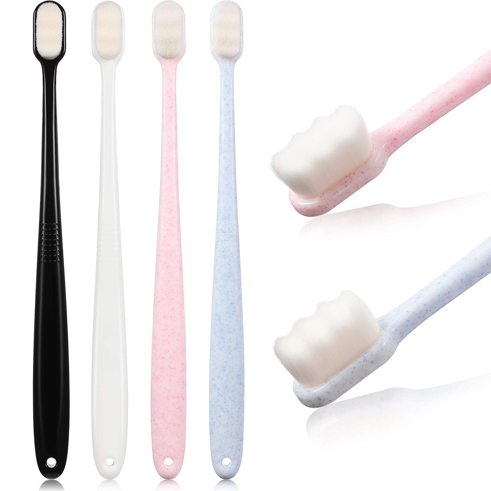 4 Pieces Extra Soft Toothbrushes for Sensitive Gums 20000 Soft Bristle Toothbrush Micro Nano Manual Toothbrush for Fragile Gums Elderly Adult Kids Braces (Black, White, Pink, Blue)