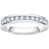 AimiIee Moissanite Eternity Rings Wedding Bands D Color VVS1 Clarity Round Brilliant Cut 925 Sterling Silver 5/6 Stones Anniversary Band Rings for Women with Certificate