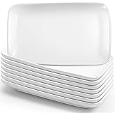 Bgtecho Rectangular Salad Plates Set of 8,8 Inch Porcelain Dessert Plate,White Appetizer Plates,Ceramic Serving Platters,Dinner Plate,Dishwasher & Oven Safe,Serving Trays for Salad,Fruit,Sushi(White)