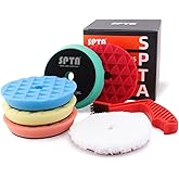 Polishing Pads, 5Pc 5 Inch 125mm Orbital Buffer Polisher Pads and 1Pc Microfiber Buffing Pads, Foam Polish Pad for Compounding, Polishing and Waxing, for 5''/125mm Backing Plate Car Polisher -TPP5MIX