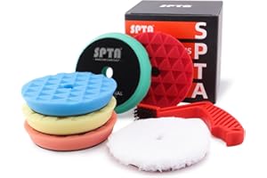 SPTA Polishing Pads, 5Pc 6 Inch 150mm Orbital Buffer Polisher Pads and 1Pc Microfiber Buffing Pads, Foam Polish Pad for Compounding, Polishing and Waxing, for 6''/150mm Backing Plate Car Polisher -TPPMIX