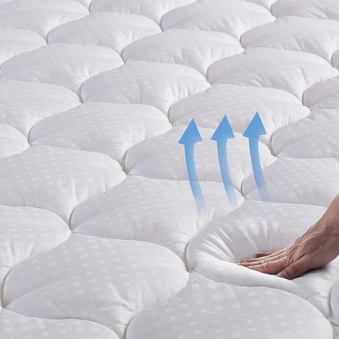 UDOIGI Mattress Topper Queen Extra Thick Mattress Pad Cover 400TC Cotton Pillow Top Breathable Down Alternative Fiber Mattress Pad with Deep Pocket (White, Queen(60''x80''))