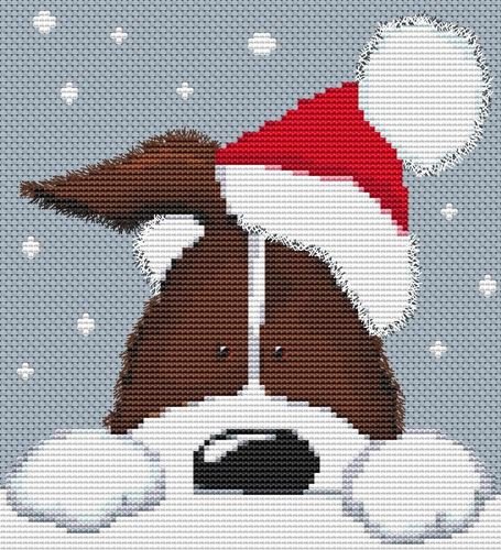 Brown Christmas Dog Cross Stitch Kit