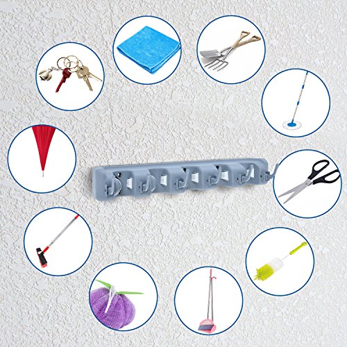 Auwey Broom Mop Holder Wall Mount Hook Gripper Slot, Garden Storage Rack Mop Broom Handle Kitchen Storage Garage Garden Tools Commercial Organizer Grey (5 Position 6 Hooks) - Thumbnail 5