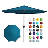 JEAREY 9FT Outdoor Patio Umbrella Outdoor Table Umbrella with Push Button Tilt and Crank, Market Umbrella 8 Sturdy Ribs UV Protection Waterproof for Garden, Deck, Backyard, Pool (Lake Blue)