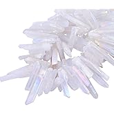 mookaitedecor Titanium Coated Rock Crystal Quartz Crystal Points Loose Beads Sticks Spikes Top Drilled 15 inches Strand