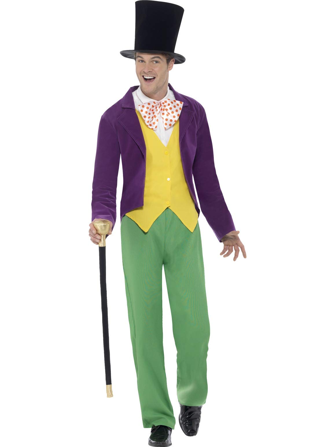 Smiffys Roald Dahl Willy Wonka Costume, Multi-Coloured Jacket, Mock Waistcoat, Trousers, Hat, Bow tie &, Officially Licensed Roald Dahl Fancy Dress, Adult Dress Up Costumes