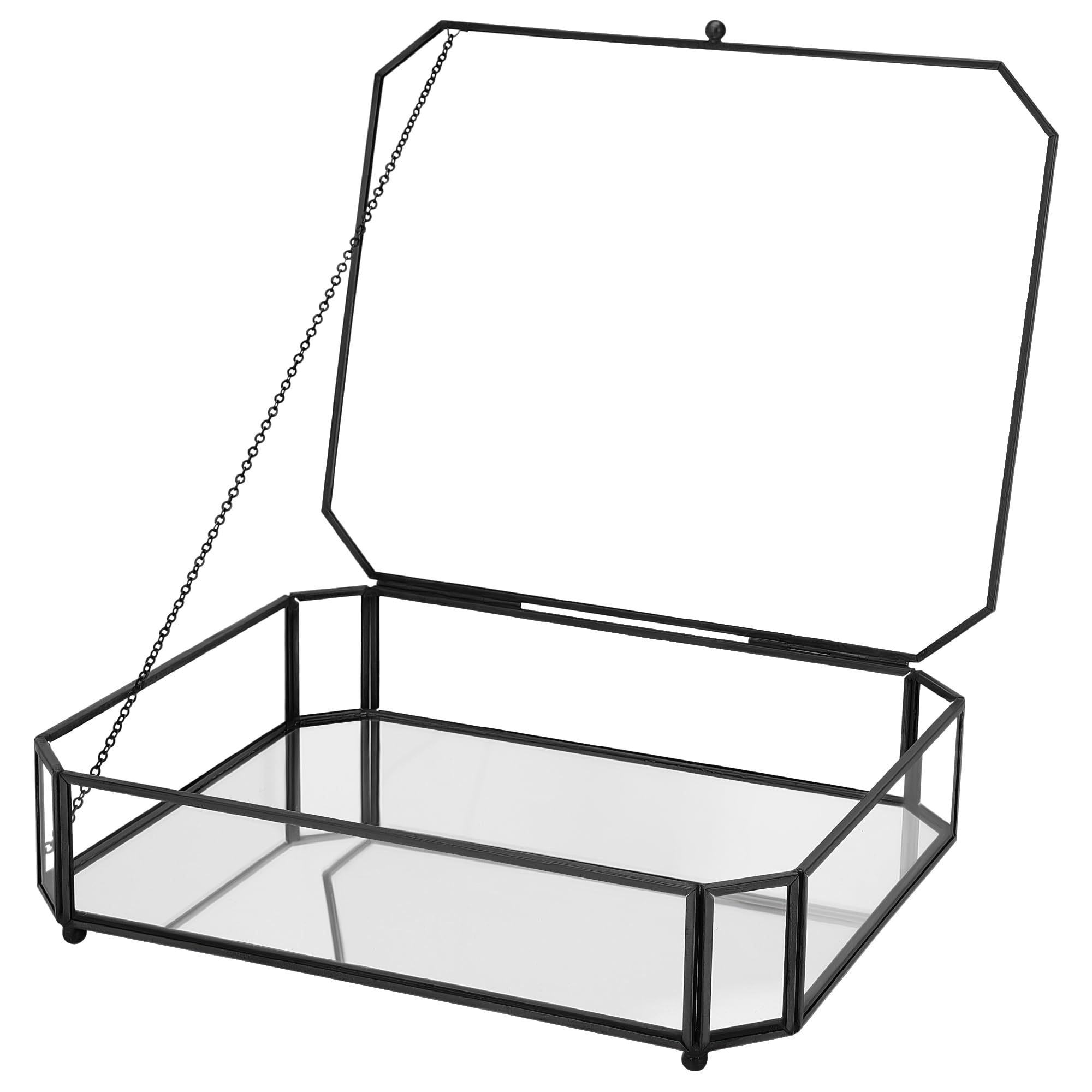 Photo 1 of REDHUGO Large Glass Boxes for Display Handmade, Mirrored Bottom, Glass Jewelry Box with Lid, Trinket Box Book Photo Keepsake Organizer, Display Case for Vanity Decor Home Dresser, Octagon, Black