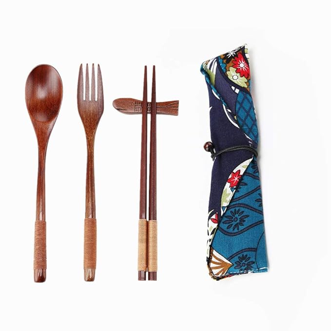 Ecloud Shop® Handgemachte japanische Stil Naturholz Geschirre Set (1