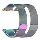 For Fitbit Ionic Bands, bayite Stainless Steel Milanese Loop Metal Replacement Strap with Unique Magnet Lock Accessories for Fitbit Ionic Small Smoke Gray + Pearlescent