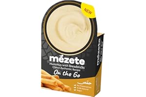 Mezete Classic Hummus with Bread Sticks, 100% All Natural Dips and Spreads, On the Go Hummus Cups, Vegan Dip with No Preservatives, Shelf-Stable, and No Refrigeration Required, 3.2 Ounce