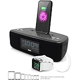 iHome iDL44 Lightning Dock Dual Clock Radio with USB Charge/Play for iPhone 5/5S & 6/6Plus 7/7Plus & All iPad Models with Lightning Connector - Newest Model (Gunmetal)