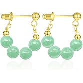 Natural Aventurine Jade Earrings, Beaded Hoop Earrings for Women Green Jade Charm Pendant Jewelry Studs, Handmade Stud Earrings for Women (Gold Plated Sterling Silver) (Aventurine jade)
