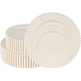 NZVCN 60 Pcs Ivory Plates, Beaded Design Disposable Plastic Plates for 30 Guests, Fancy Party Dishes 7.5 inch Dessert Plate and 10 inch Dinner Plate for Thanksgiving, Party, Bridal Shower