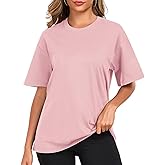 Womens Oversized Cotton T Shirts Crewneck Short Sleeve Tops Heavyweight Casual Loose Fit Drop Shoulder Fashion Tees