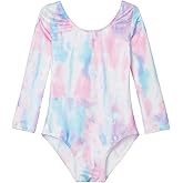 Domusgo Girls Gymnastics Leotards Long Sleeve Bodysuits Shiny Colorful One Piece Tumbling Outfits