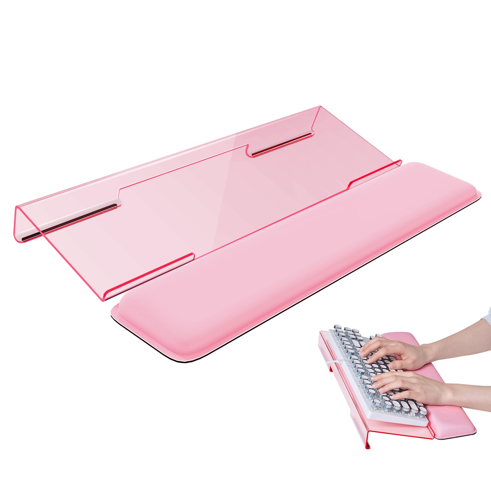 Photo 1 of Laborio Computer Keyboard Wrist Rest Stand for Desktop, Keyboard Holder for Easy Typing with Wrist Pad for Office Desk, Home, School (Pink)