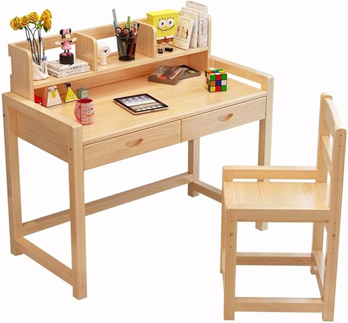 Defeng Solid wood student desk liftable children's study table and