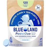 BLUELAND PowerDuo Laundry Detergent Tablets, 120ct. Fragrance-Free | 100% Plastic-Free Tablets, Lifts Toughest Stains and Odors, Eco-Friendly Alternative to Pods, HE Compatible, Septic Safe