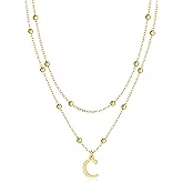 MBW Layered Initial Necklaces for Women, Dainty 14K Gold Plated A-Z Beaded Pendant Letter Charm Necklace Personalized Name Necklaces for Women Trendy Jewelry Gift