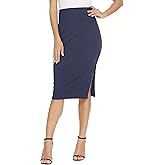 Women's High Waist Stretch Knit Midi Pencil Skirt Knee Length with Side Slit for Office and Casual