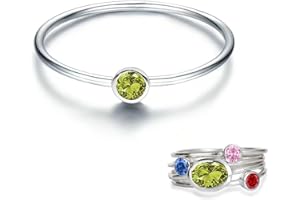 SENPOTLY 925 Sterling Silver Mother Child Birthstone Stackable Rings Set Mother Ring with Birthstone Mother Daughter Family Ring Mother's Day Jewelry Gifts for Wife