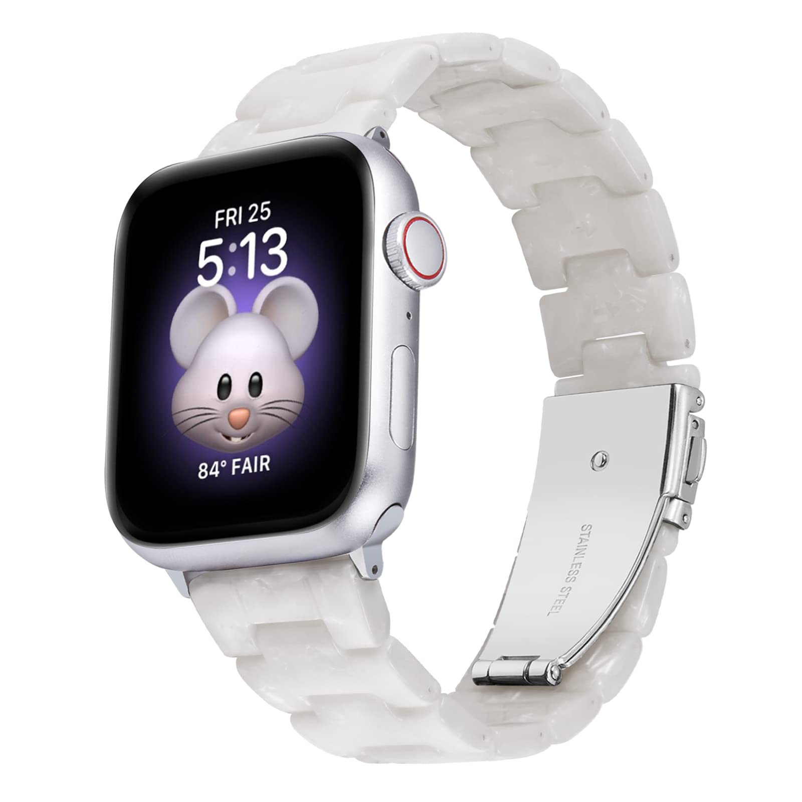 BINLUN Compatible with Apple Watch Straps 38mm 40mm 41mm 42mm-S10 for Women Men, Ladies Resin Watch Band Compatible with iWatch Series 11/10/9/8/7/6/5/4/3/2/1/Ultra/Ultra 3 2/SE/SE3 2(Pearl White)