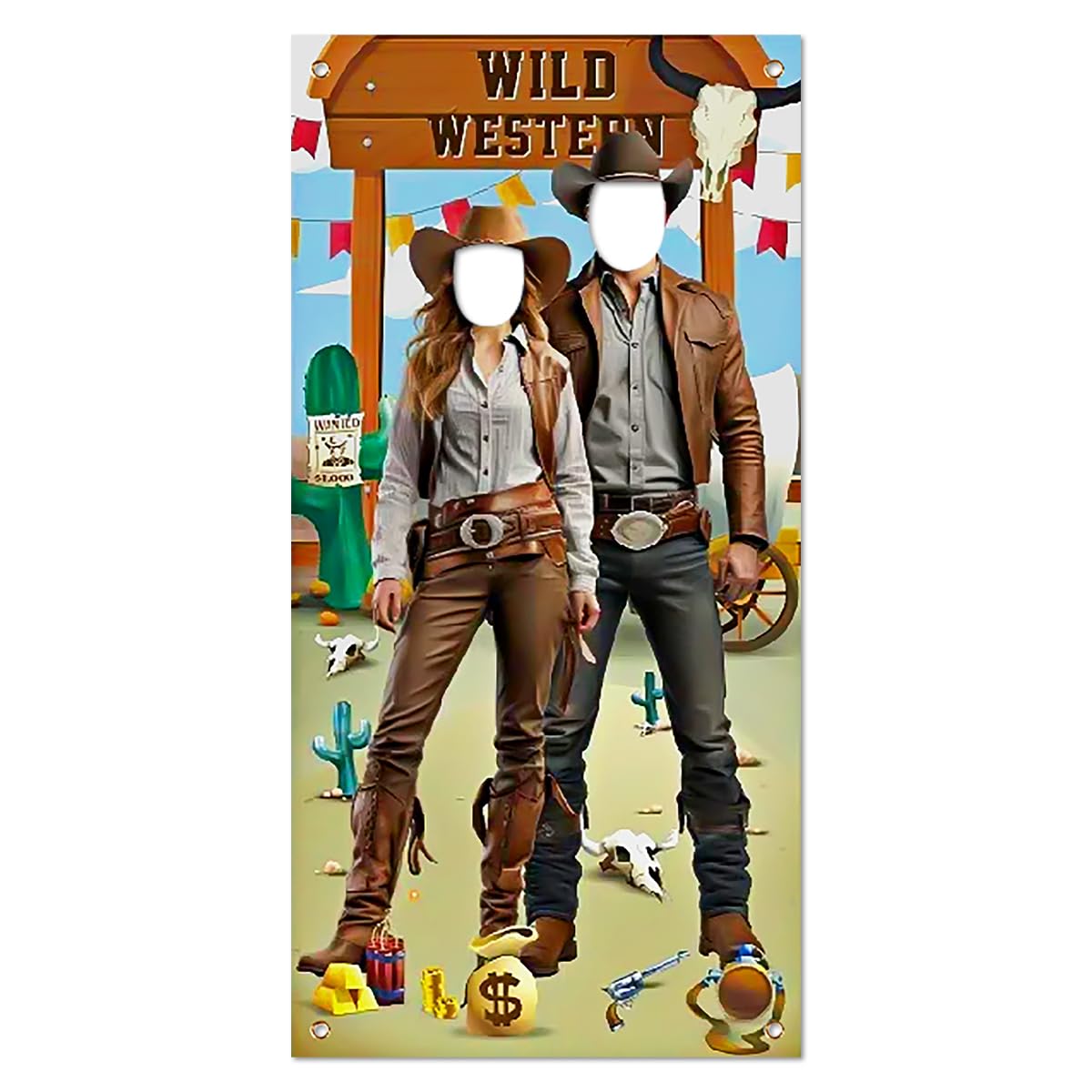 Thyonta Cowboy Party Photo Decoration Banner Western-Themed Game Face Cutout Banner Fun Outdoor Photo Prop Parties Reusable Stylish On-Theme for Cowboy Events