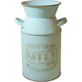 Fauevav Galvanized Milk Can Antique Retro Vase Metal Planter Rustic Vintage Primitive Flower Holder Farmhouse Country Plant for Home Office Decor, 7.6” Blue-Green