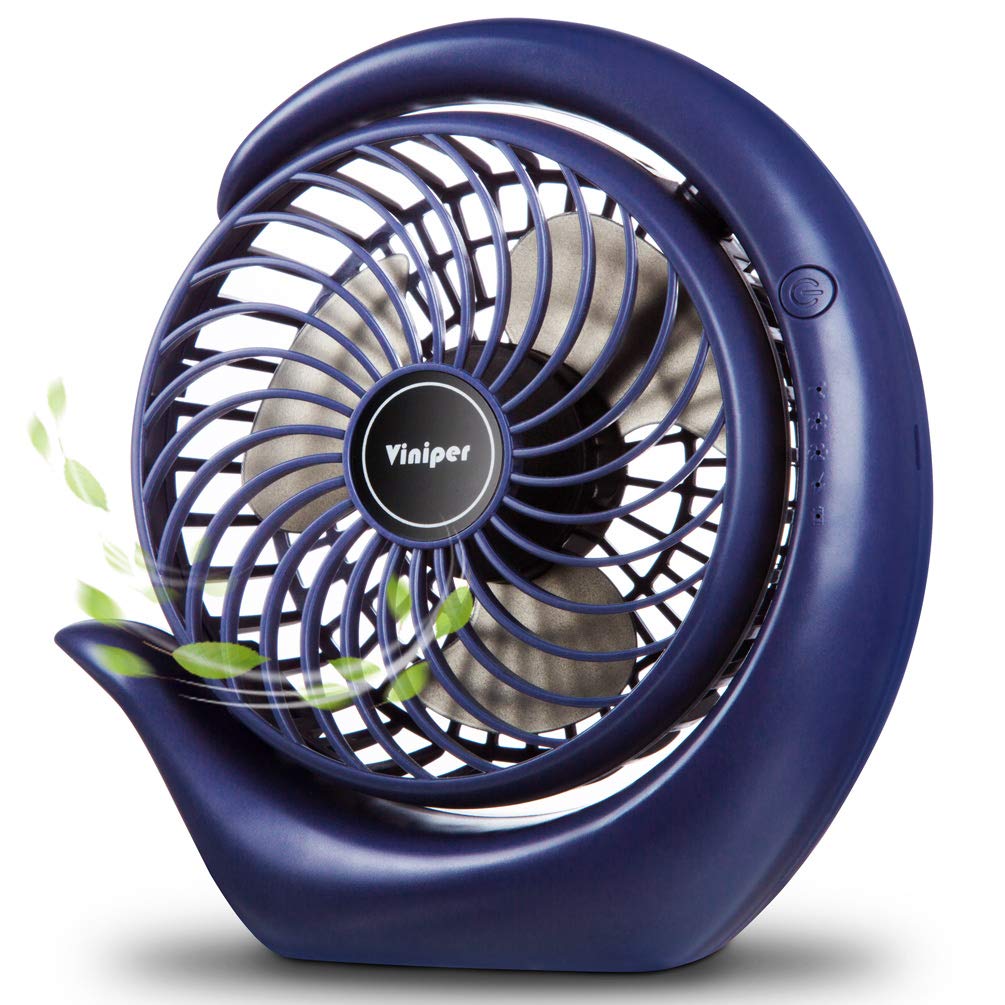 viniper Portable Rechargeable Fan, Small Desk Fan : 3 Speeds & about 8-24 Hours Longer Working, 180° Rotation, Portable Desktop Fan Small but Mighty (Blue, Light Black Blade)