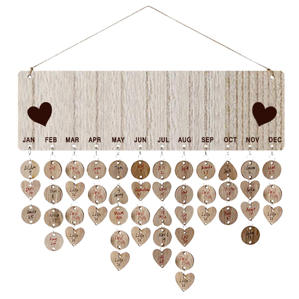VOSAREA Family Birthday Board Set Hanging Wooden Calender Wall Calendar Decor for Family Friends Birthday Reminder