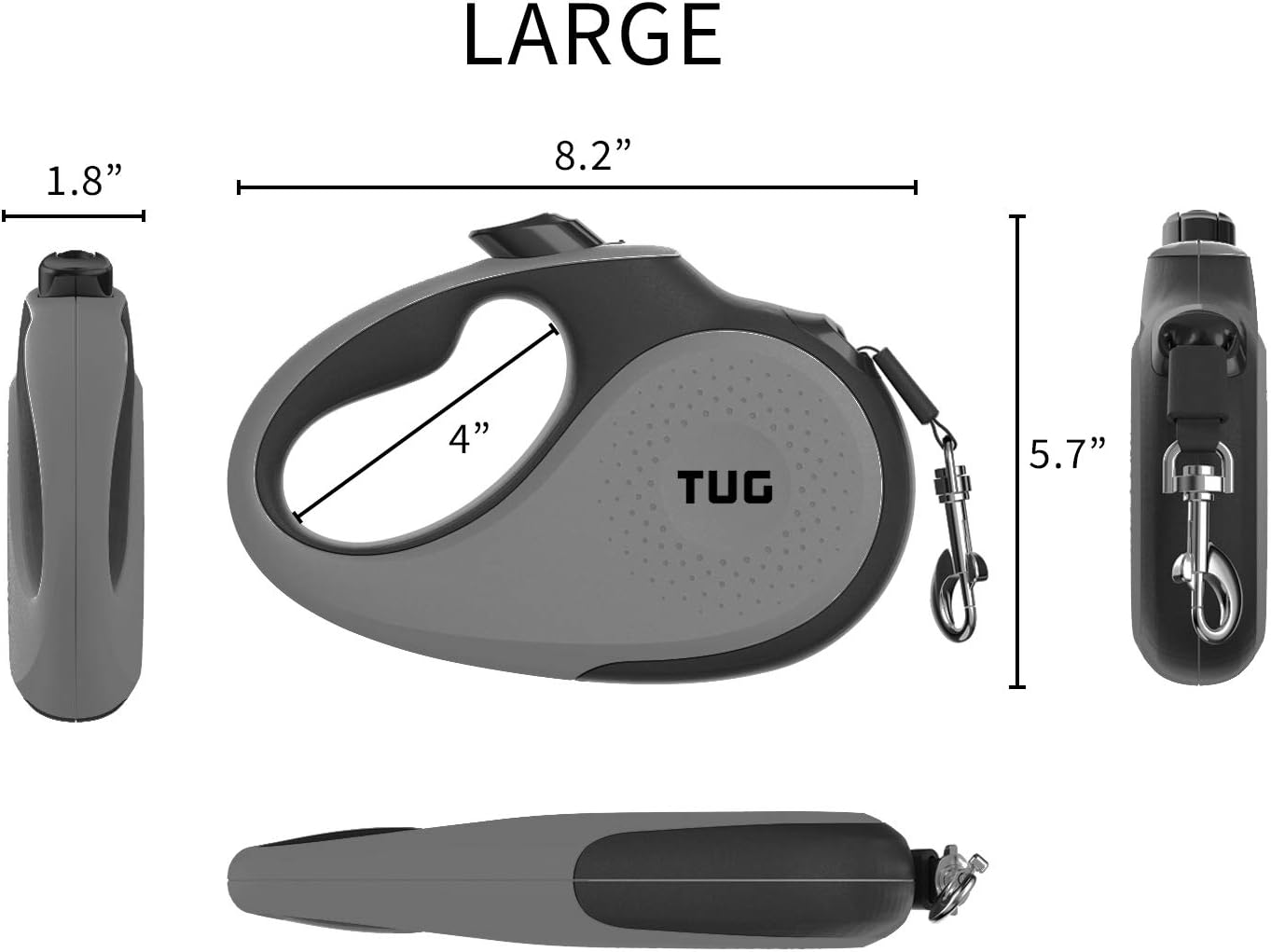 TUG 360° Tangle-Free Retractable Dog Lead for Up to 50 kg Dogs, Grey, L (Pack of 1) - Image 5