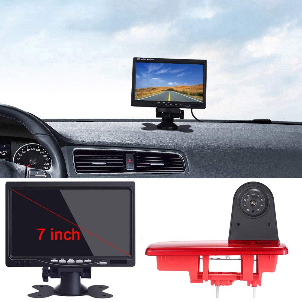 〔12mm Lens CMOS Camera + 7'' TFT LCD Monitor〕Car HD waterproof 3rd Brake Light Reverse Camera Kit for Fiat talento Nissan NV300 Renault Trafic III Primastar Opel/Vauchall Vivaro