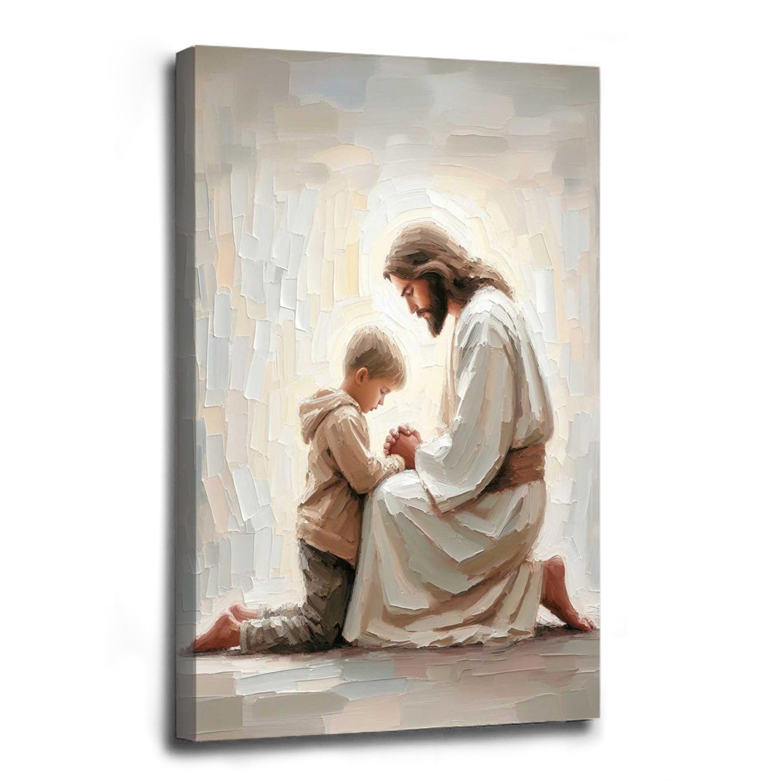 Photo 1 of Jesus and Boy Christian Art - Kids Praying with Children - LDS Bible Painting Home Decor Wall Art