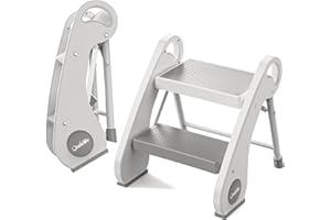UNCLE WU Foldable Step Stool for Kids (10.6" High) - Compact 2-Step Steel Frame Stool for Bathroom Sink & Potty Training，Kitchen - Anti-Slip, Space Saving Travel Design, Supports 200lbs
