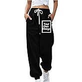 Binmer Custom Sweatpants Jogger Pants for Womens, Personalized Design Your Own Add Image Text Photo Drawstring Sport Trousers