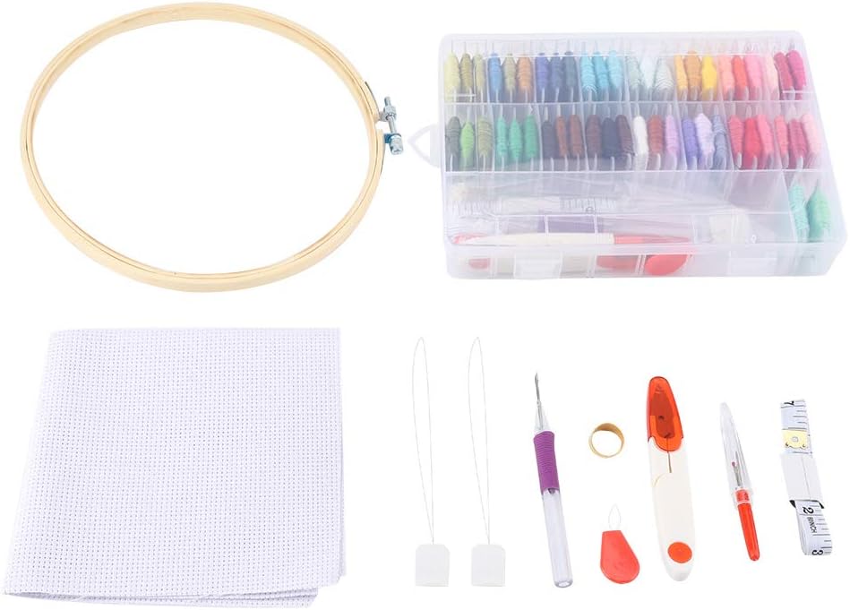 Embroidery Hoops and Cross Stitch Tools - 50 Colors Threads - Cross Stitch Kit - Full Range of Embroidery Starter Kit - Embroidery Cross Stitch - for Adults and Kids Beginners