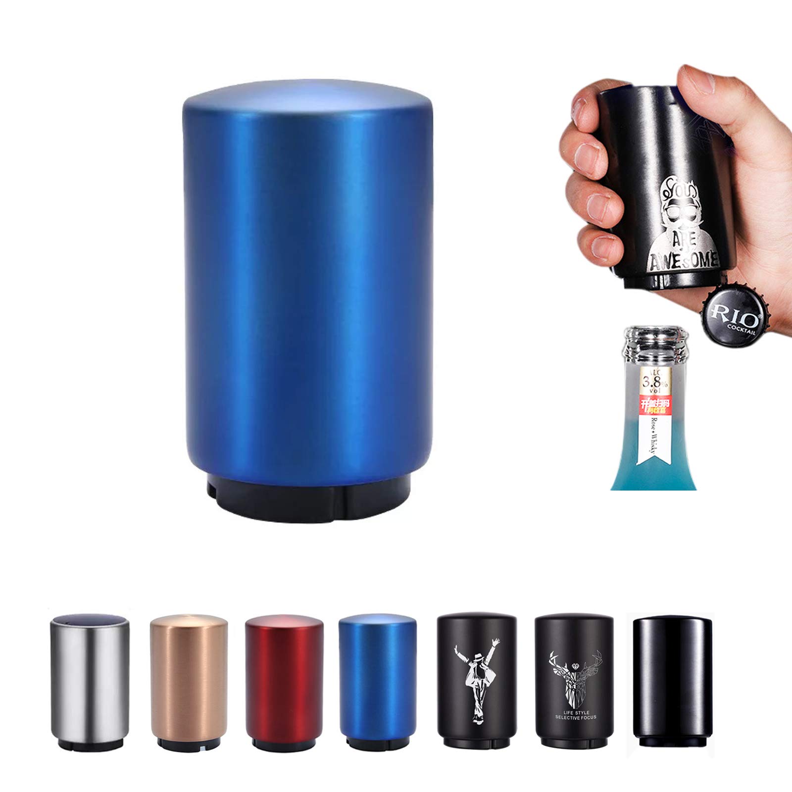 SUOXU Magnetic Automatic Bottle Opener,Beer Gift for Men Father's Day,Stainless Steel Push Down Opener Weak Hands Arthritis Beer Soda Cap Opener Kitchen Accessories,Christmas Gifts Stocking Fillers