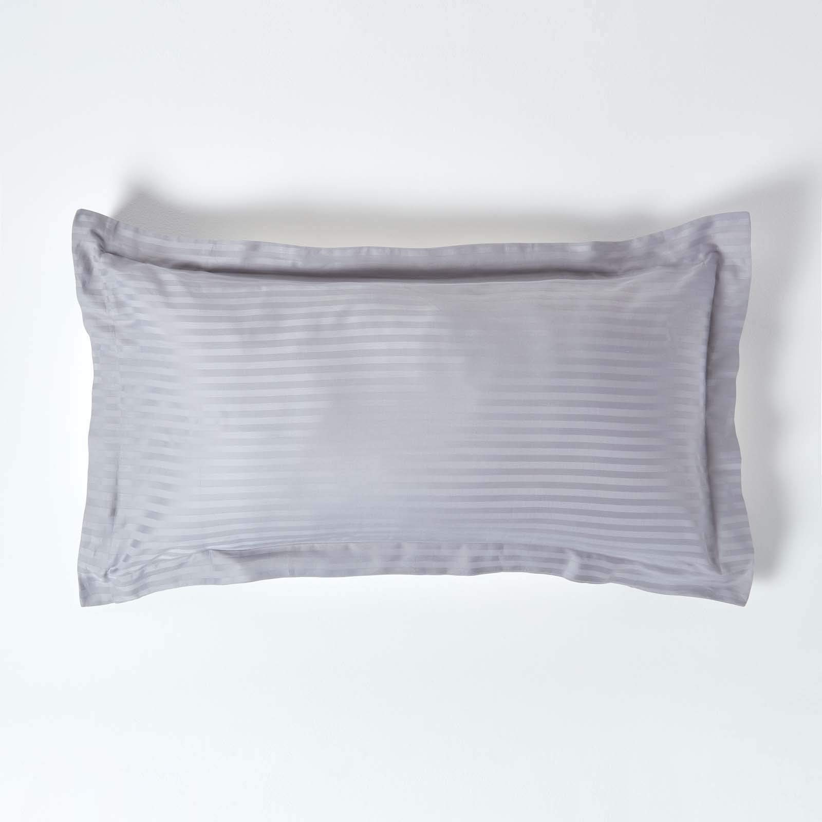 HOMESCAPES Grey Pure Egyptian Cotton King Size Oxford Pillowcase 330 TC 500 Thread Count Percale Equivalent Satin Stripe Pillow Case
