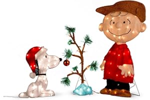 TISYOURSEASON Charlie Brown, Snoopy & The Lonely Tree Lighted Outdoor Christmas Decoration 3pc Set