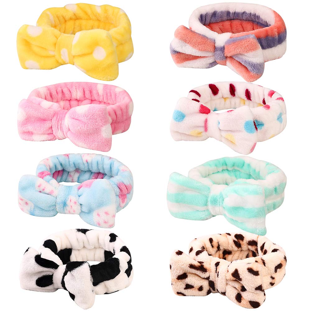 Photo 1 of 8 Pack Spa Bow Headbands, Coral Fleece Makeup Cosmetic Headband for Washing Face, Shower Terry Cloth Hair Band for Women Facial