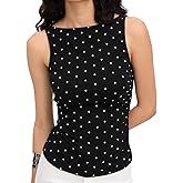 Womens Polka Dots Tank Top Y2k Sleeveless Cami Slim Fit Summer Casual Crew Neck Basic Outing Shirts Tops